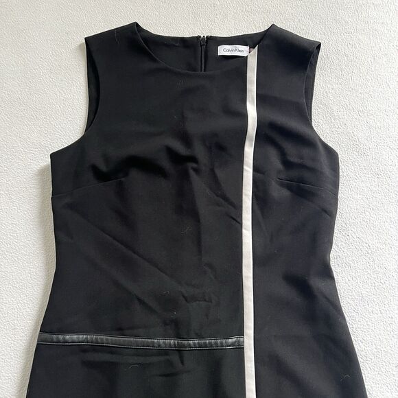 Calvin Klein Women Black Beige Stripe Lined Sheath Sleeveless Career Dress 6 - Picture 2 of 9